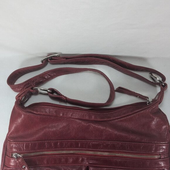 Danier Red Leather Purse Shoulder Crossbody Bag Cargo Pocket Silver Y2K Hobo Zip - Picture 11 of 16